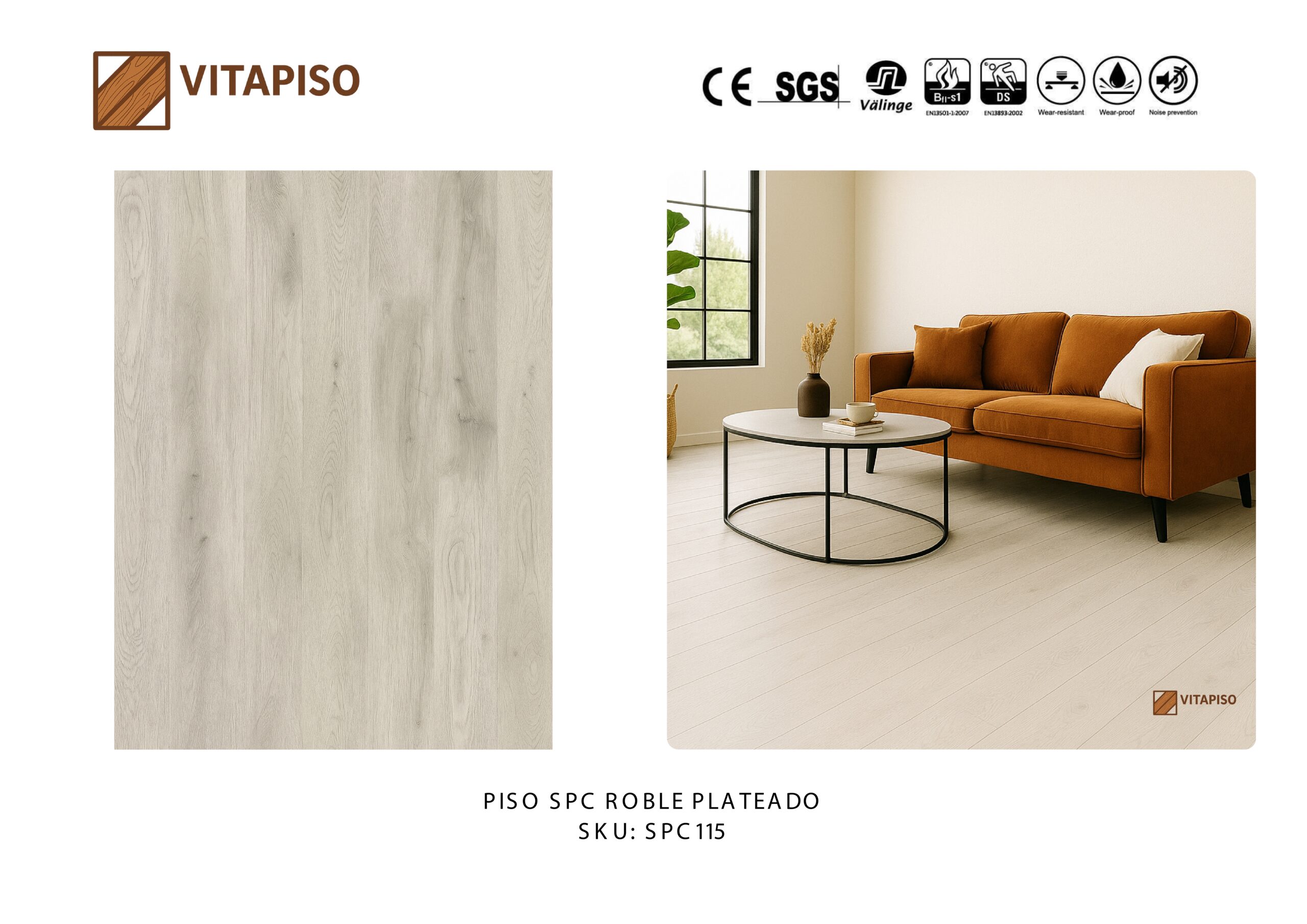 Piso SPC Roble Plateado Caja 2.68 M2